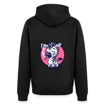 Zebra Raucher Smoke Joint - Unisex Premium Bio Zip Hoodie - Schwarz - Hinten - Nico (187cm)