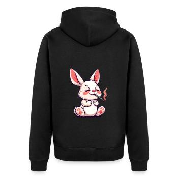Hase Raucher Smoke Joint - Unisex Premium Bio Zip Hoodie - Schwarz - Hinten - Nico (187cm)