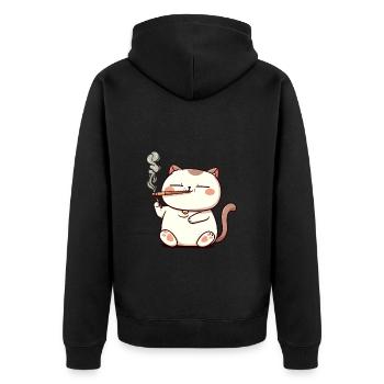 Katze Raucher Smoke Joint - Unisex Premium Bio Zip Hoodie - Schwarz - Hinten - Nico (187cm)