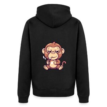 Affe Raucher Smoke Joint - Unisex Premium Bio Zip Hoodie - Schwarz - Hinten - Nico (187cm)