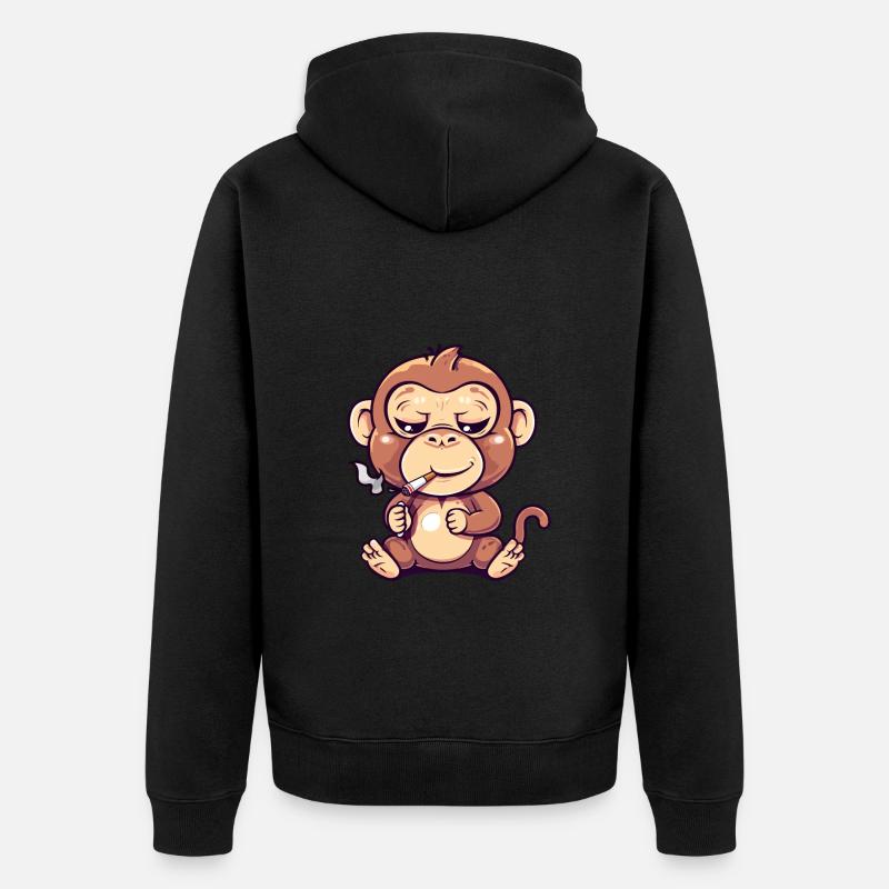 Affe Raucher Smoke Joint - Unisex Premium Bio Zip Hoodie - Schwarz