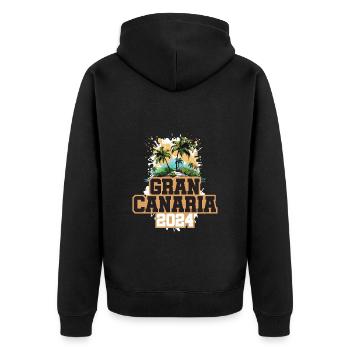 Gran Canaria 2024 Reisen Urlaub - Unisex Premium Bio Zip Hoodie - Schwarz - Hinten - Nico (187cm)