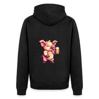 Schwein Bier Party Lustig - Unisex Premium Bio Zip Hoodie - Schwarz - Hinten - Nico (187cm)