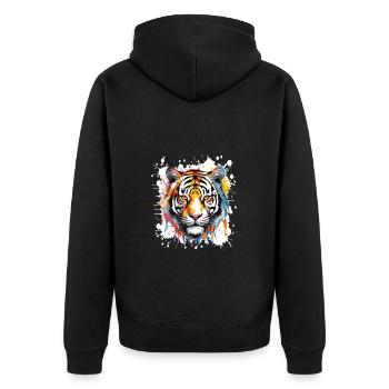 Tiger Pop Art Head - Unisex Premium Organic Zip Hoodie - black - Back - Nico (187cm)