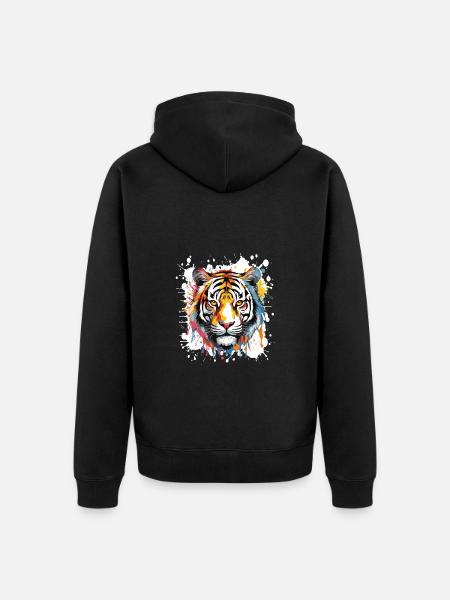 Tiger Pop Art Head - Unisex Premium Organic Zip Hoodie - black