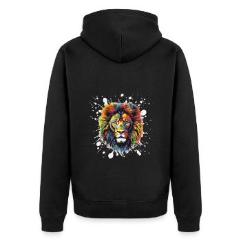 Löwe Pop Art Kopf - Unisex Premium Bio Zip Hoodie - Schwarz - Hinten - Nico (187cm)