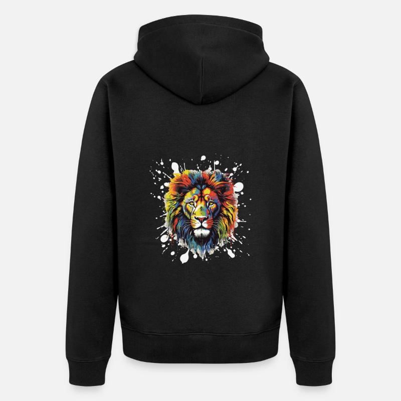Löwe Pop Art Kopf - Unisex Premium Bio Zip Hoodie - Schwarz
