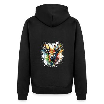 Deer Pop Art Head - Unisex Premium Organic Zip Hoodie - black - Back - Nico (187cm)