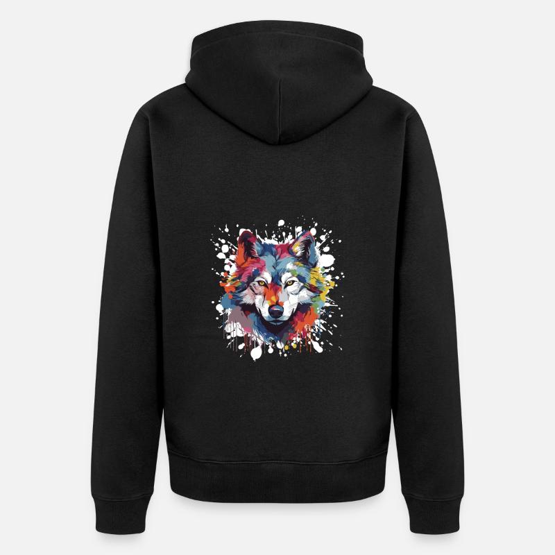 Wolf Pop Art Kopf - Unisex Premium Bio Zip Hoodie - Schwarz