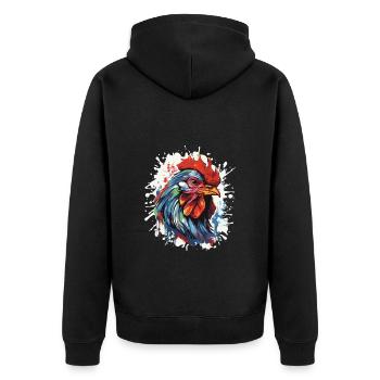 Hahn Pop Art Kopf - Unisex Premium Bio Zip Hoodie - Schwarz - Hinten - Nico (187cm)