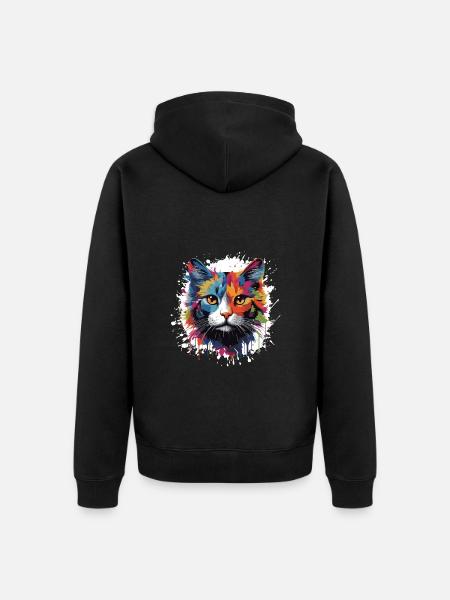 Cat Symbol Pop Art Head - Unisex Premium Organic Zip Hoodie - black