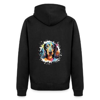 Dachshund Hund Kopf Porträt Dackel - Unisex Premium Bio Zip Hoodie - Schwarz - Hinten - Nico (187cm)