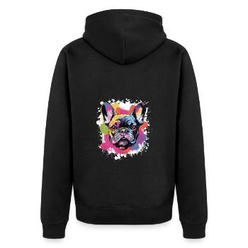 Französische Bulldogge Hund Kopf Porträt - Unisex Premium Bio Zip Hoodie - Schwarz - Hinten - Nico (187cm)