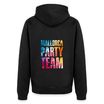 Mallorca Party Team Bunt - Unisex Premium Bio Zip Hoodie - Schwarz - Hinten - Nico (187cm)