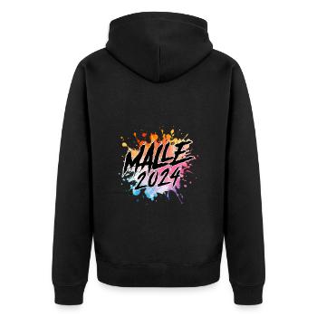Malle 2024 Bunt - Unisex Premium Bio Zip Hoodie - Schwarz - Hinten - Nico (187cm)