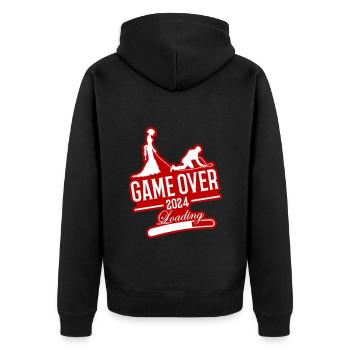 Hochzeit Loading 2024 Game Over - Unisex Premium Bio Zip Hoodie - Schwarz - Hinten - Nico (187cm)