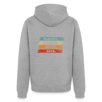 14th Anniversary 2010 - Legend since vintage ret - Unisex Premium Organic Zip Hoodie - heather grey - Back - Nico (187cm)
