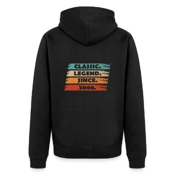 16-jähriges Jubiläum 2008 - Legende seit Vintage Ret - Unisex Premium Bio Zip Hoodie - Schwarz - Hinten - Nico (187cm)