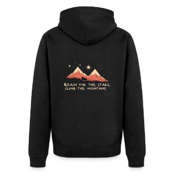 Reach for the stars, climb the mountains Bergtour - Unisex Premium Bio Zip Hoodie - Schwarz - Hinten - Nico (187cm)