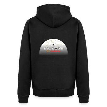 Fernweh: Dein nächstes Abenteuer - Unisex Premium Bio Zip Hoodie - Schwarz - Hinten - Nico (187cm)