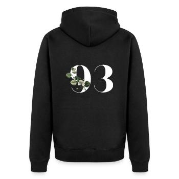 Number 93 Floral Green - 93rd Floral Birthday - Unisex Premium Organic Zip Hoodie - black - Back - Nico (187cm)