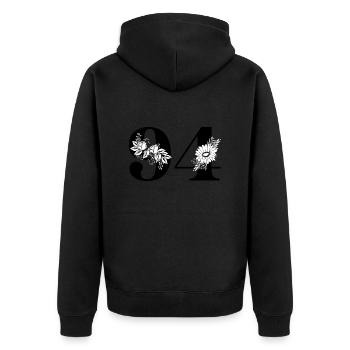 Numéro 94 floral noir - 94e anniversaire floral - Veste à capuche bio Premium Unisexe - noir - Dos - Nico (187cm)