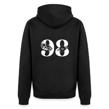 Nummer 98 Schwarze Blumen - 98. Blumengeburtstag - Unisex Premium Bio Zip Hoodie - Schwarz - Hinten - Nico (187cm)