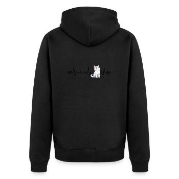 Herzschlag der Katze - Unisex Premium Bio Zip Hoodie - Schwarz - Hinten - Nico (187cm)