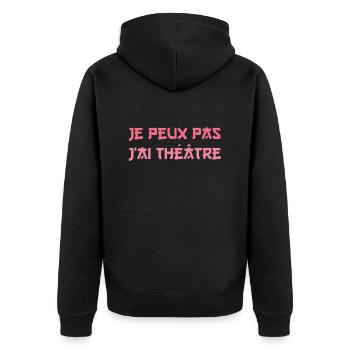 Ich kann kein Theater haben - Unisex Premium Bio Zip Hoodie - Schwarz - Hinten - Nico (187cm)
