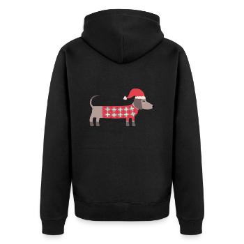 Chien teckel de Noël avec un chapeau de Père Noël et un pull - Veste à capuche bio Premium Unisexe - noir - Dos - Nico (187cm)