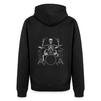 Drummer Skull Skelett am Drumset - Unisex Premium Bio Zip Hoodie - Schwarz - Hinten - Nico (187cm)