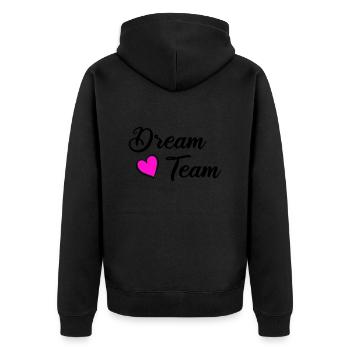 dream team - Unisex Premium Bio Zip Hoodie - Schwarz - Hinten - Nico (187cm)