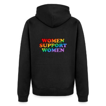 Frauen unterstützen Frauen Regenbogen - Unisex Premium Bio Zip Hoodie - Schwarz - Hinten - Nico (187cm)