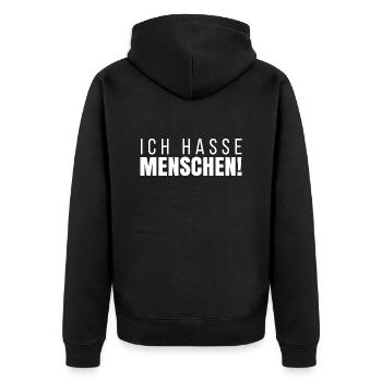 Ich Hasse Menschen - Unisex Premium Bio Zip Hoodie - Schwarz - Hinten - Nico (187cm)