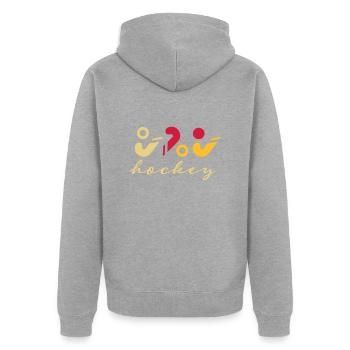 Logo de hockey - Veste à capuche bio Premium Unisexe - gris chiné - Dos - Nico (187cm)