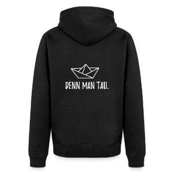 Papierschiff mit Spruch denn man tau Meer Platt - Unisex Premium Bio Zip Hoodie - Schwarz - Hinten - Nico (187cm)