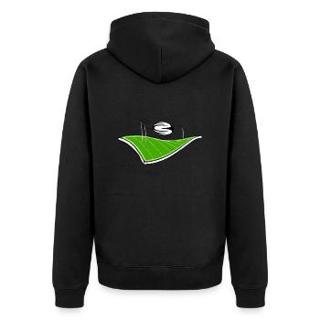 Rugby-Feld und Ballon - Unisex Premium Bio Zip Hoodie - Schwarz - Hinten - Nico (187cm)