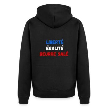 Liberté égalité beurre salé - Veste à capuche bio Premium Unisexe - noir - Dos - Nico (187cm)