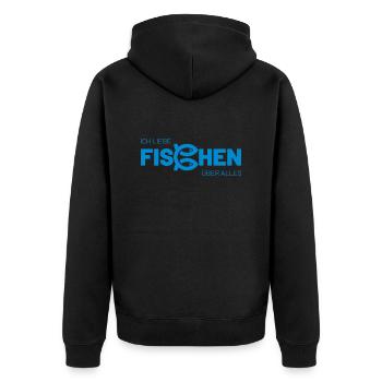 ich liebe fischen über alles - Unisex Premium Bio Zip Hoodie - Schwarz - Hinten - Nico (187cm)