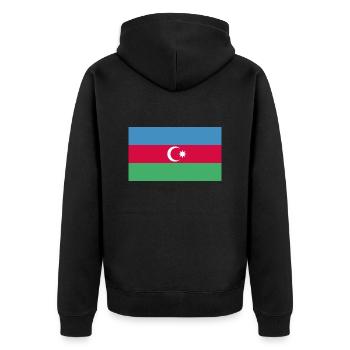 Aserbaidschans Flagge WM EM - Unisex Premium Bio Zip Hoodie - Schwarz - Hinten - Nico (187cm)