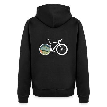 Gravel Bike Camp Rennrad Fahrrad lustiges Geschenk - Unisex Premium Bio Zip Hoodie - Schwarz - Hinten - Nico (187cm)