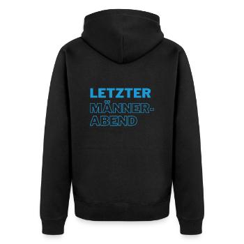 letzter Männerabend blau - Unisex Premium Bio Zip Hoodie - Schwarz - Hinten - Nico (187cm)