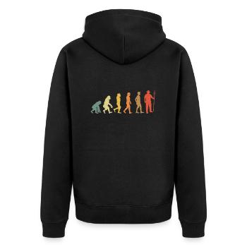 Landwirt Evolution Vintage retro - Unisex Premium Bio Zip Hoodie - Schwarz - Hinten - Nico (187cm)