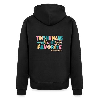 Winzige Menschen sind meine Lieblingspädiatrie - Unisex Premium Bio Zip Hoodie - Schwarz - Hinten - Nico (187cm)