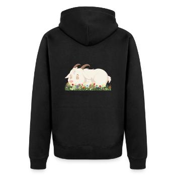 Schlafende Ziege - Unisex Premium Bio Zip Hoodie - Schwarz - Hinten - Nico (187cm)