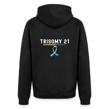 Down Syndrome Awareness Ribbon - DownRightPerfect - Unisex Premium Organic Zip Hoodie - black - Back - Nico (187cm)