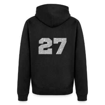 Numéro 27 paillettes argenté - 27e anniversaire - Veste à capuche bio Premium Unisexe - noir - Dos - Nico (187cm)