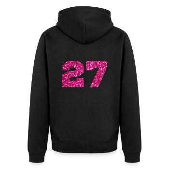 Numéro 27 paillettes rose - 27e anniversaire - Veste à capuche bio Premium Unisexe - noir - Dos - Nico (187cm)