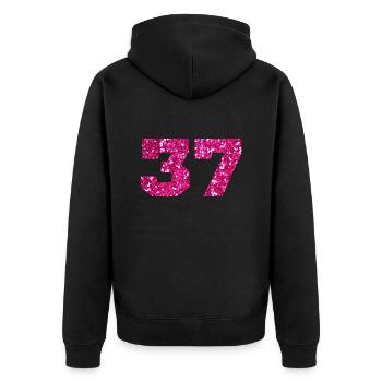 Numéro 37 paillettes rose - 37e anniversaire - Veste à capuche bio Premium Unisexe - noir - Dos - Nico (187cm)