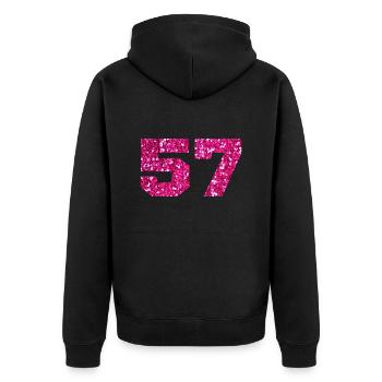 Numéro 57 paillettes rose - 57e anniversaire - Veste à capuche bio Premium Unisexe - noir - Dos - Nico (187cm)
